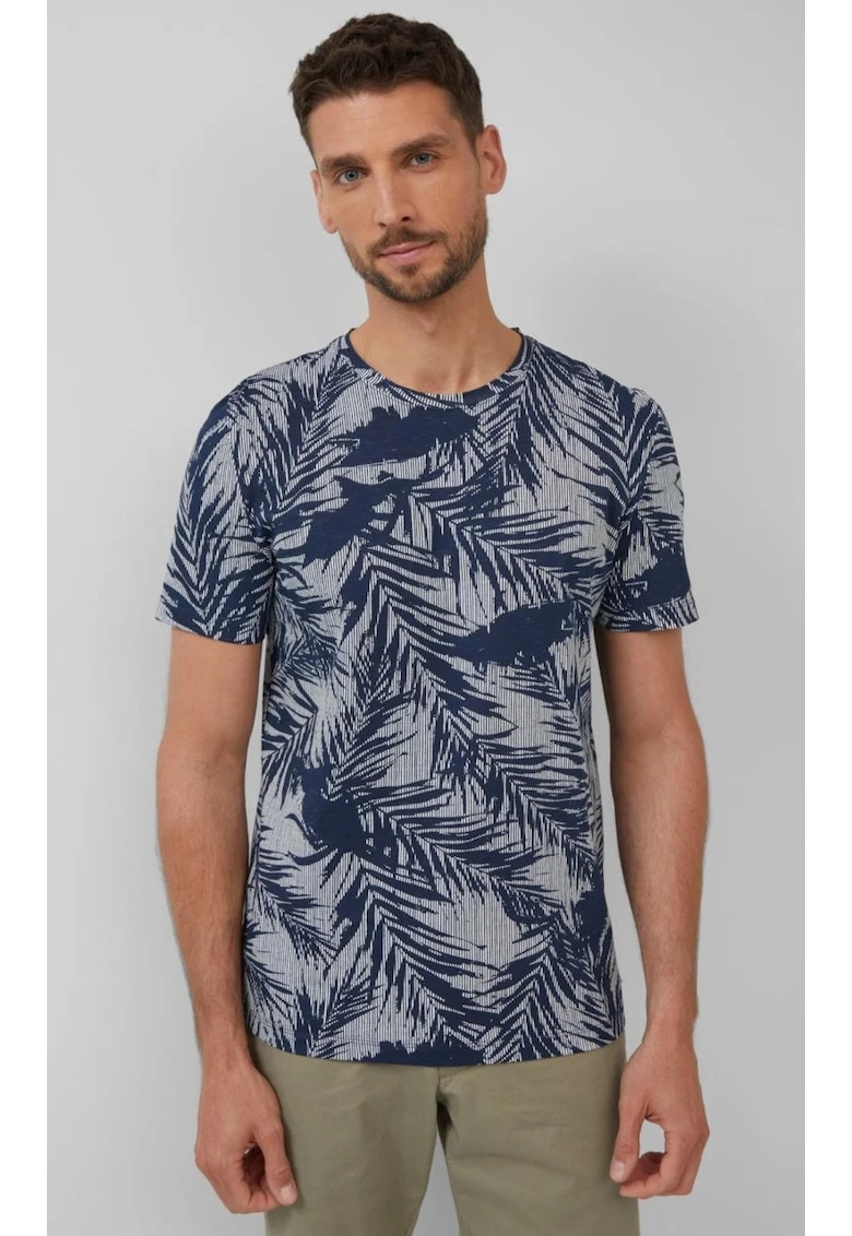 Tricou barbati cu imprimeu cu frunze de palmier - Regular Fit - Bleumarin -