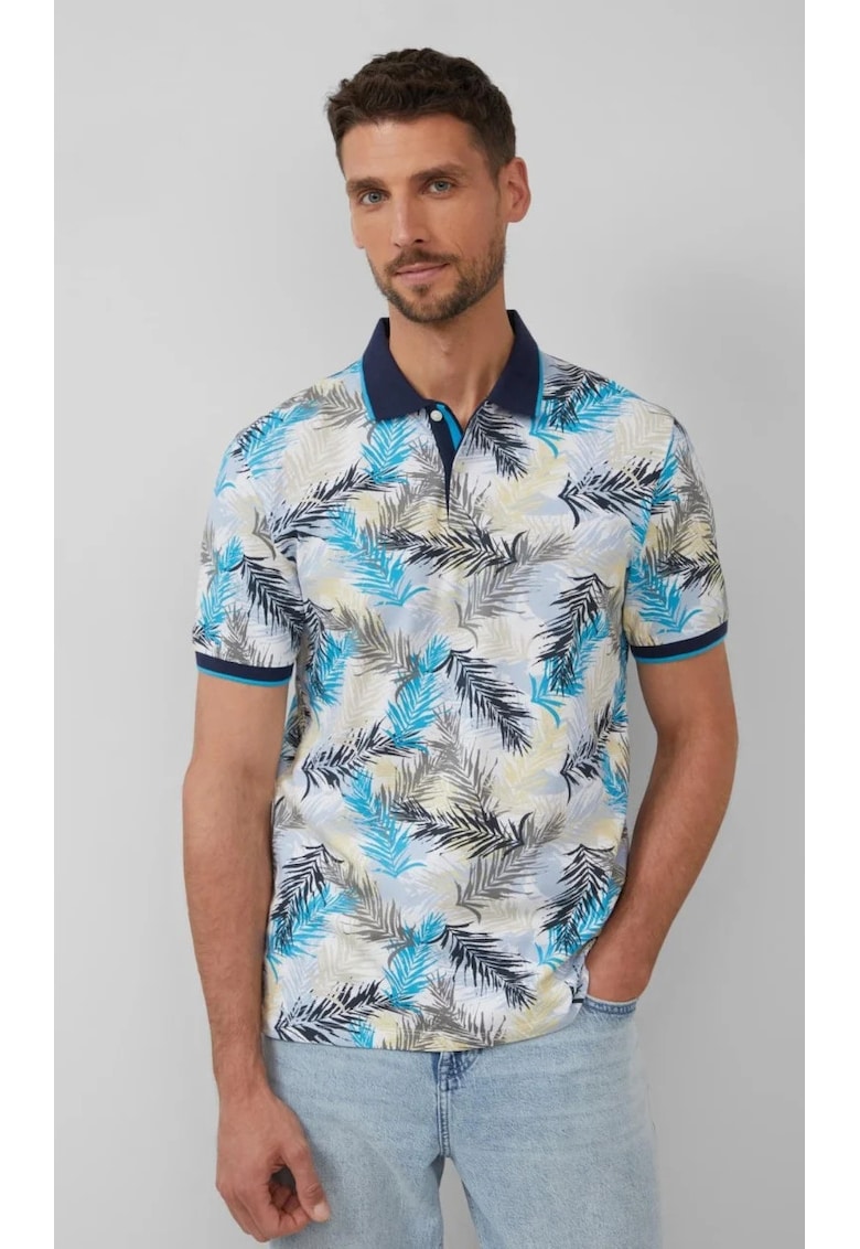 Tricou polo barbati cu imprimeu cu frunze de palmier -Regular Fit - Albastru