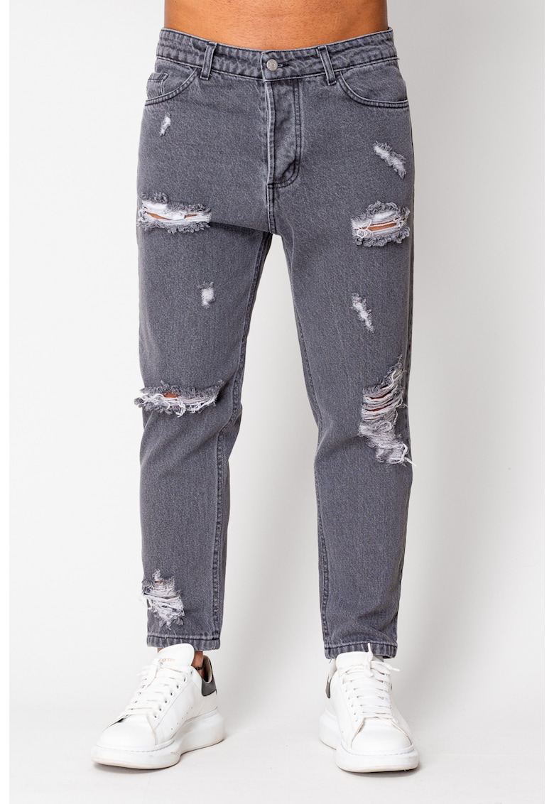 Blugi lungi din denim Regular Ripped Grey Anthracite 16001 - Gri