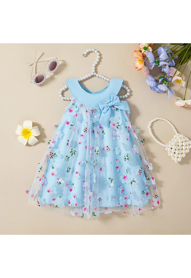 Rochie Fetite cu Floricele Valeria - Albastru