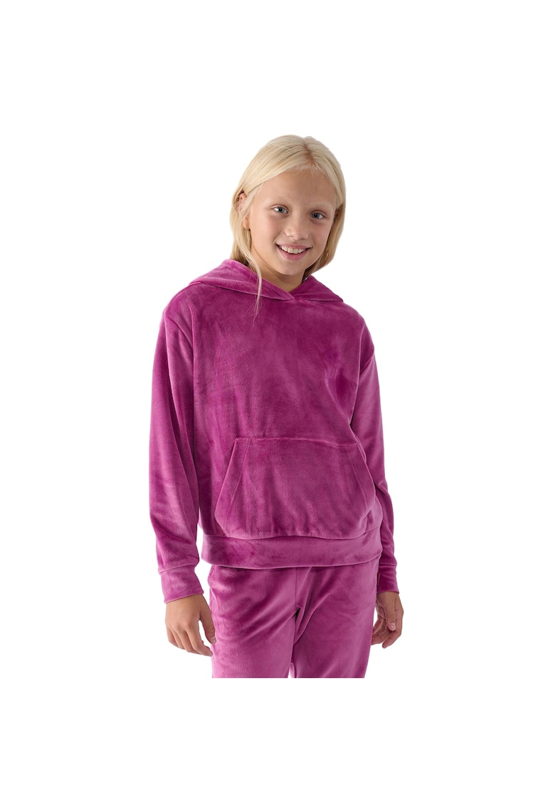 Hanorac Larg Fete Junior - Velur Roz Inchis - Gluga si Buzunar Marsupiu - Sportstyle 158