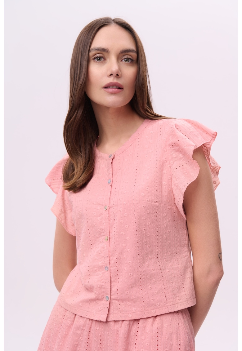 Bluza cu maneci fluture si nasturi - Roz pastel