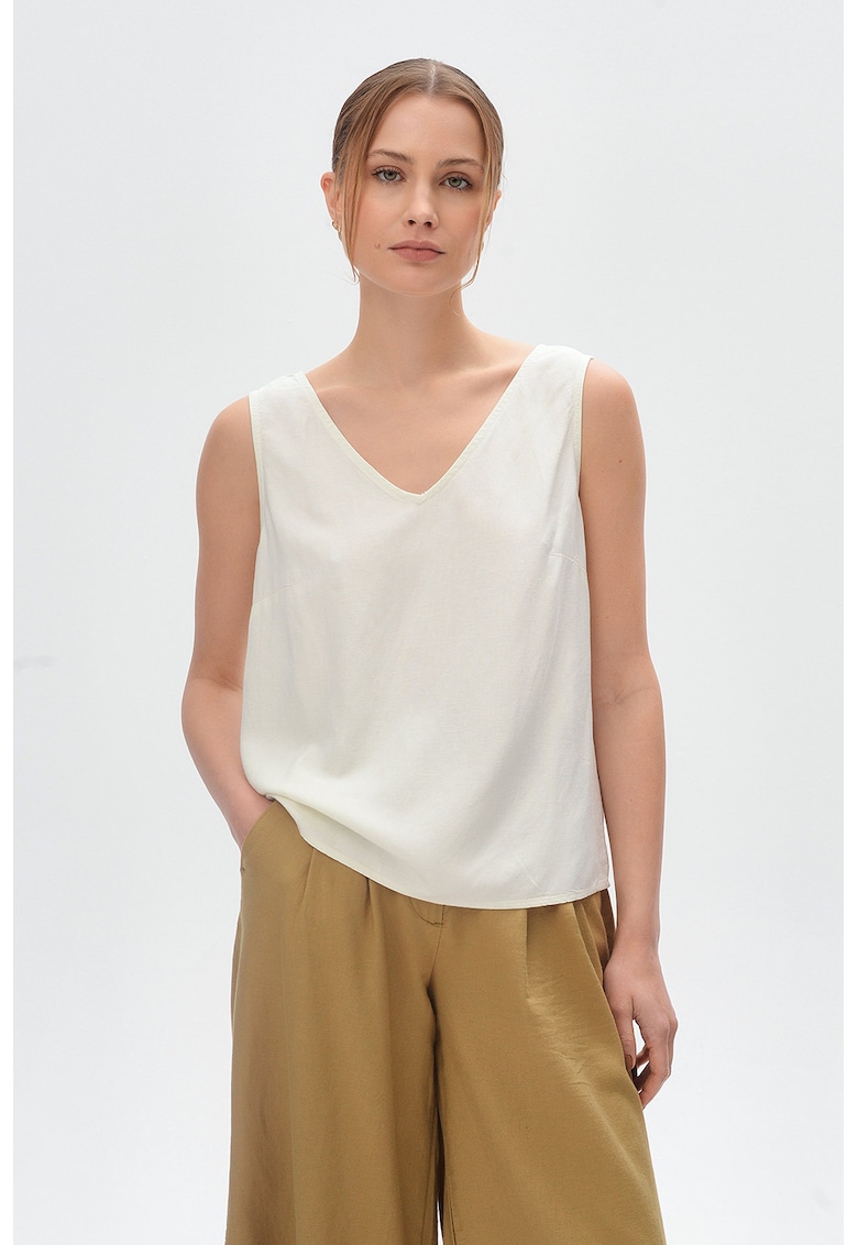 Bluza fara maneci din amestec de in cu decolteu in V