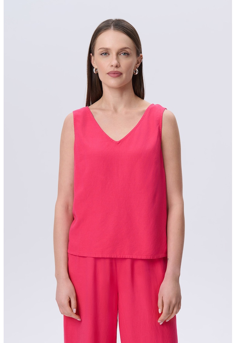 Bluza fara maneci din amestec de in cu decolteu in V