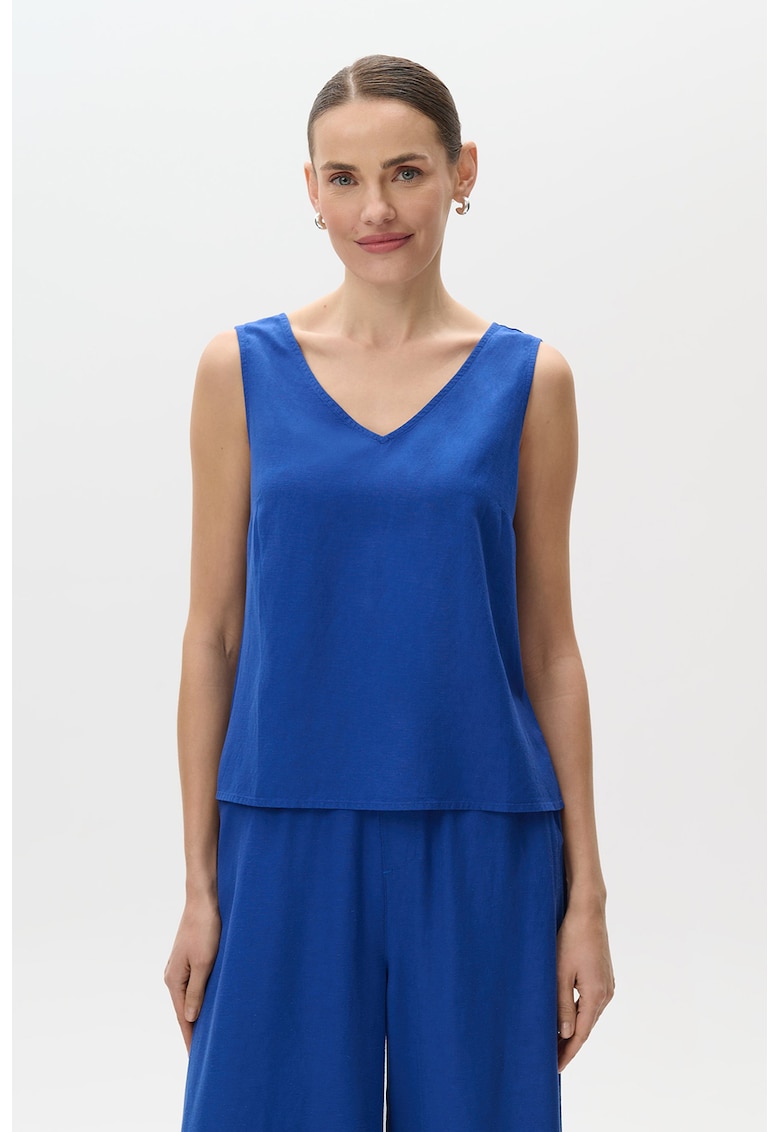 Bluza fara maneci din amestec de in cu decolteu in V