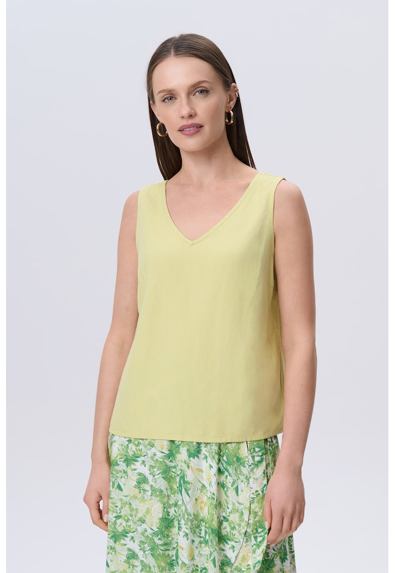 Bluza fara maneci din amestec de in cu decolteu in V