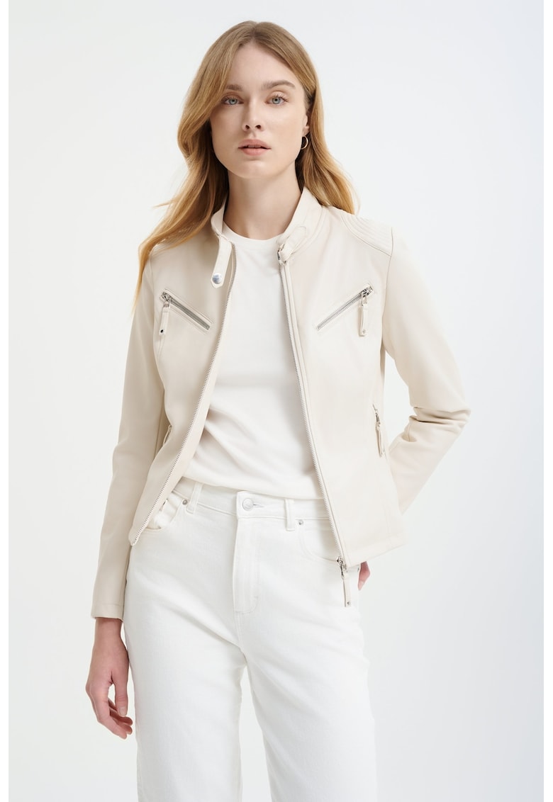 Jacheta din piele ecologica cu buzunare cu fermoar