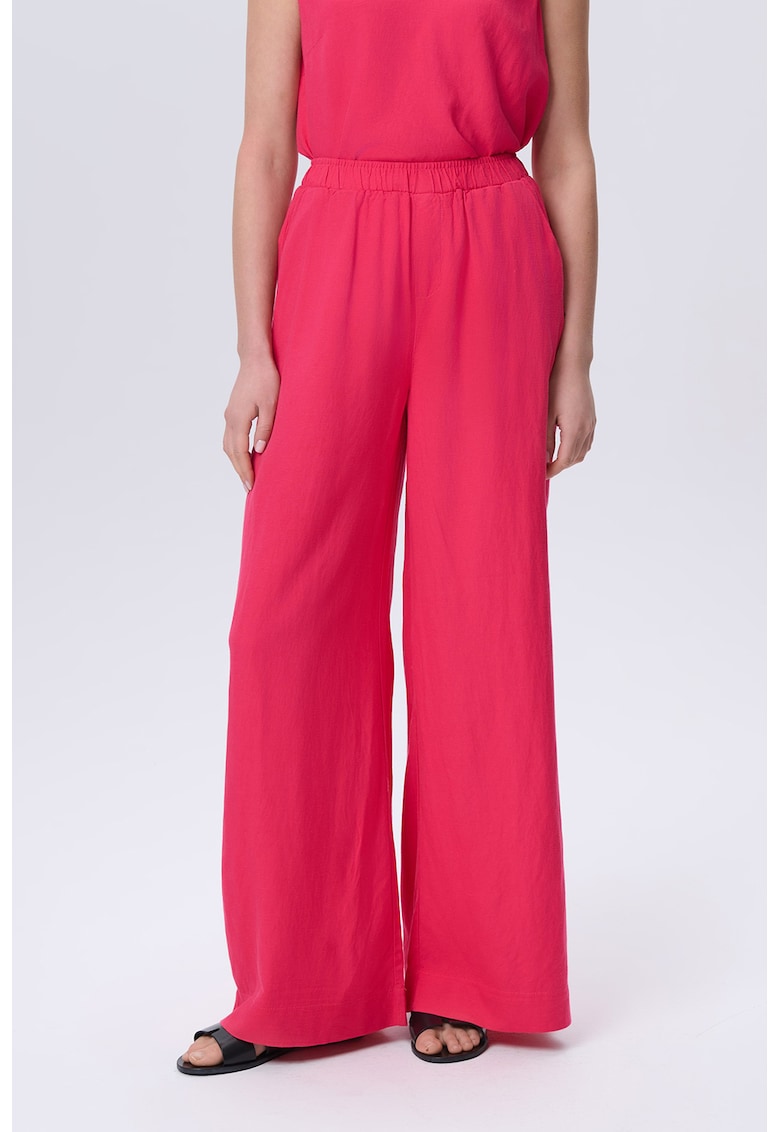 Pantaloni ampli din amestec de in cu talie inalta