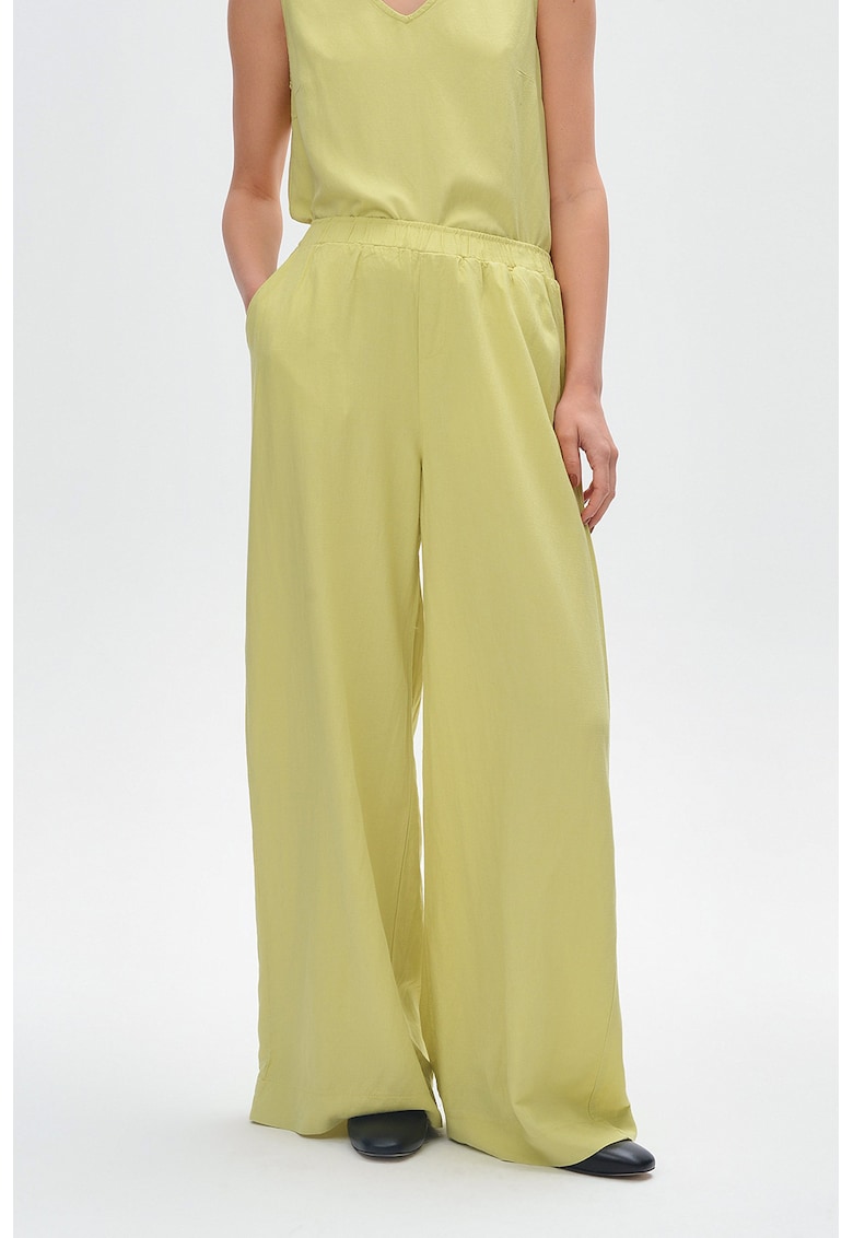 Pantaloni ampli din amestec de in cu talie inalta