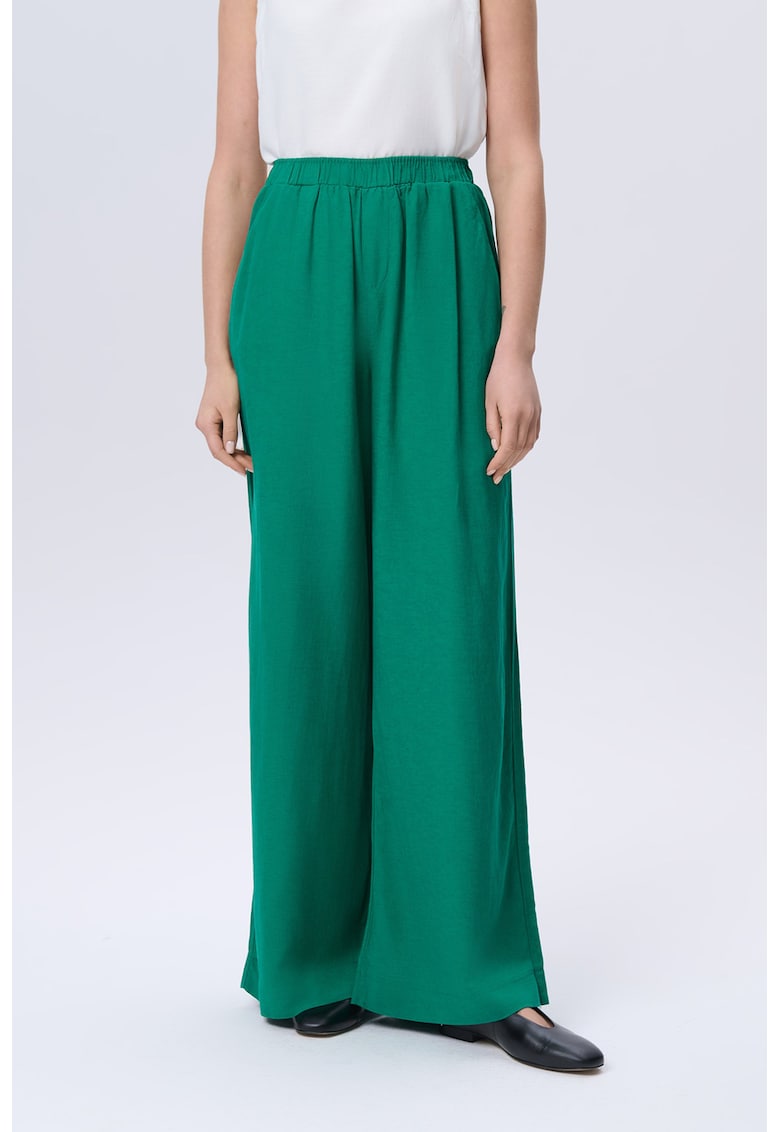 Pantaloni ampli din amestec de in cu talie inalta