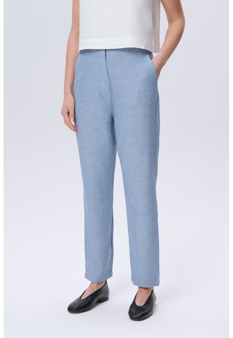 Pantaloni din amestec de bumbac cu talie inalta