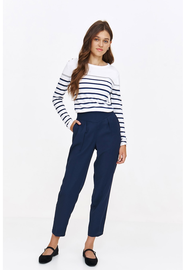 Pantaloni crop cu talie inalta - Bleumarin