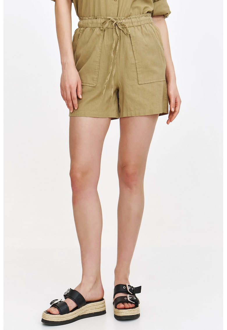 Pantaloni scurti din amestec de in cu snur in talie