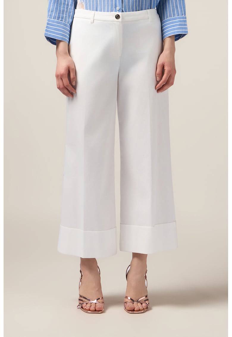 Pantaloni cu croiala ampla si talie inalta - Alb optic