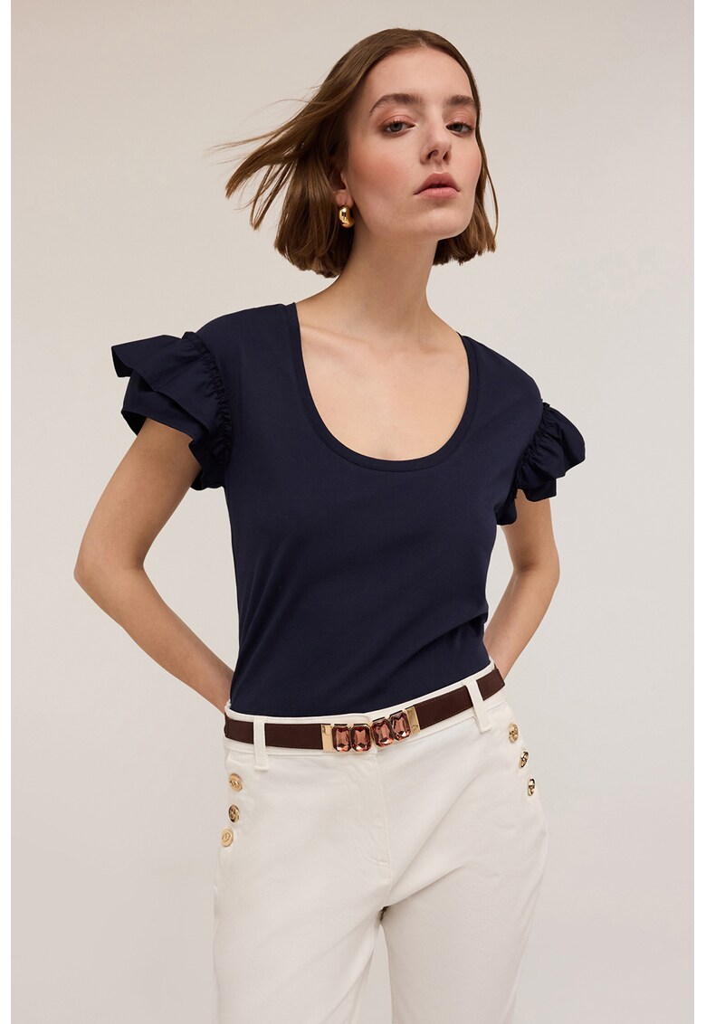 Tricou cu maneci cu volane - Albastru ultramarin