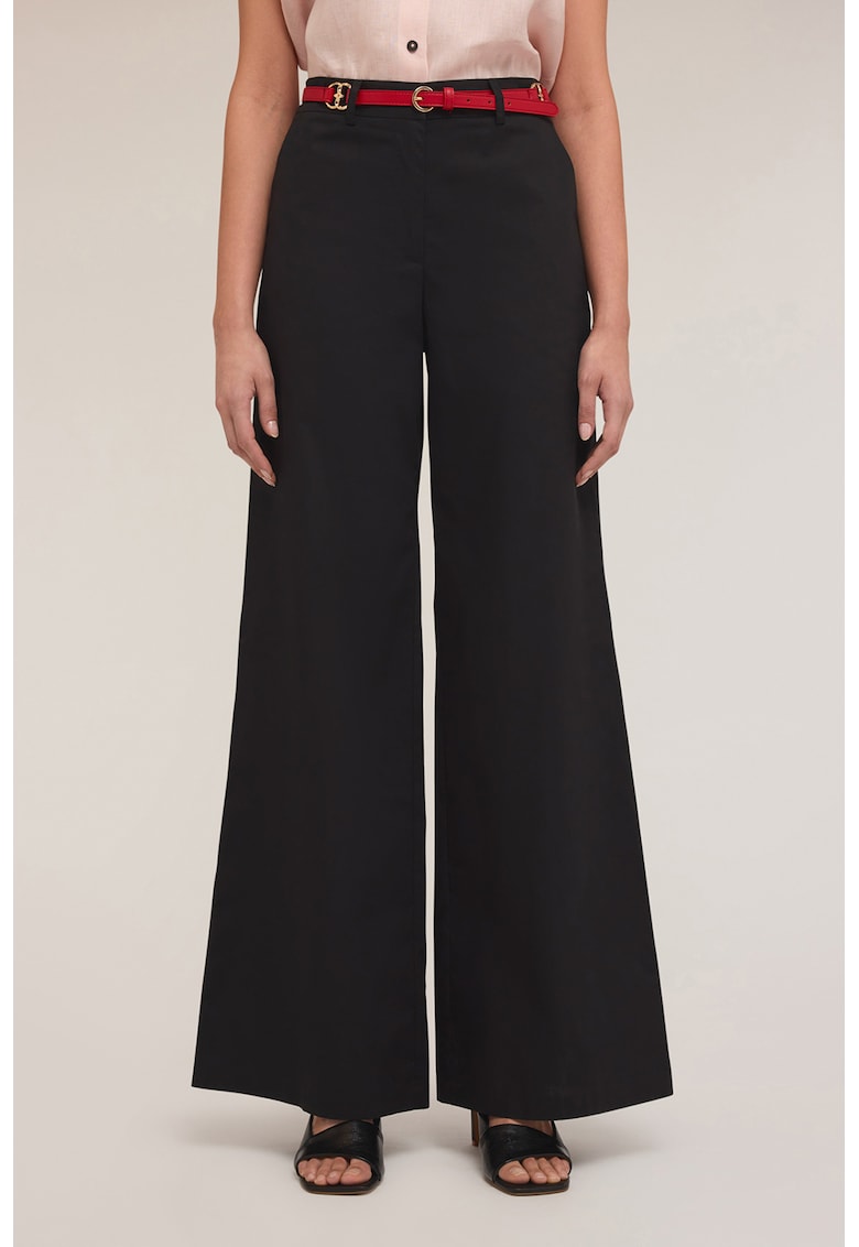 Pantaloni cu croiala ampla si talie inalta - Negru/Negru stins