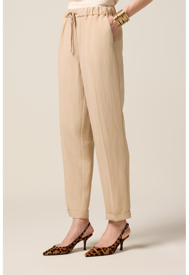 Pantaloni crop cu talie inalta - Maro camel