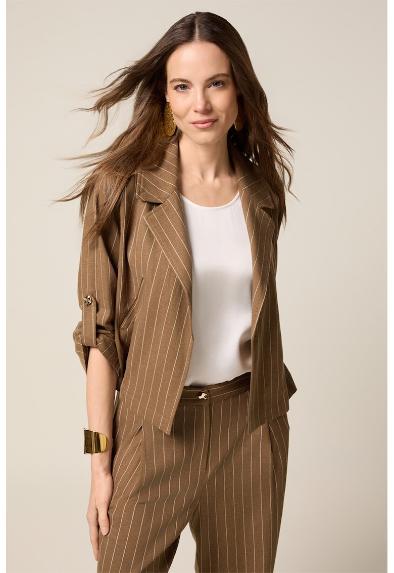 Sacou din amestec de in cu dungi