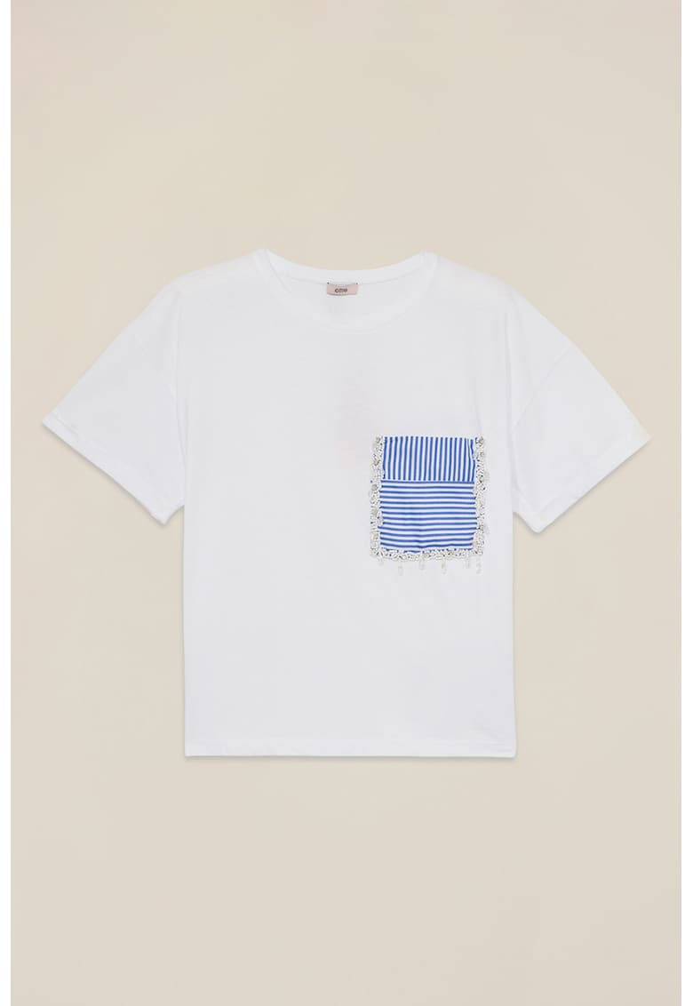 Tricou de bumbac cu buzunar pe piept