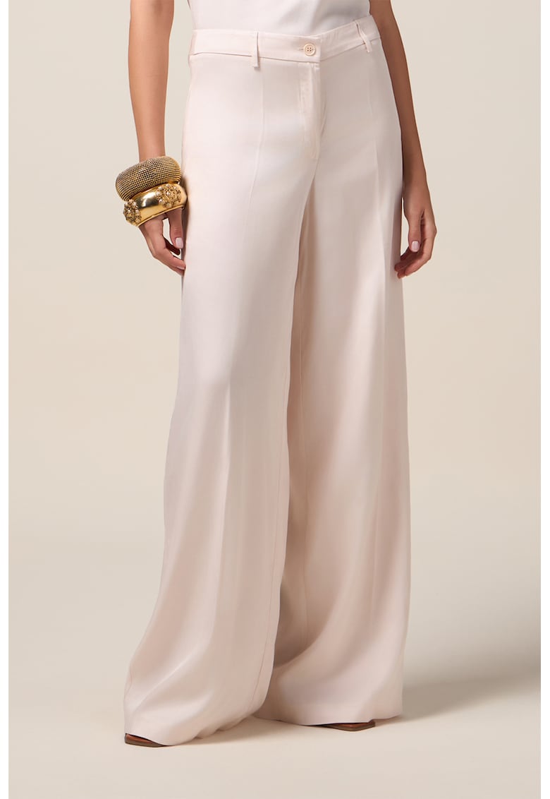 Pantaloni cu croiala ampla si talie inalta - Alb fildes