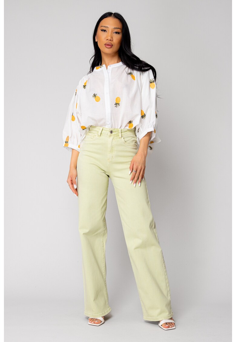 Camasa cu broderie motiv ananas White 16323 - Alb optic