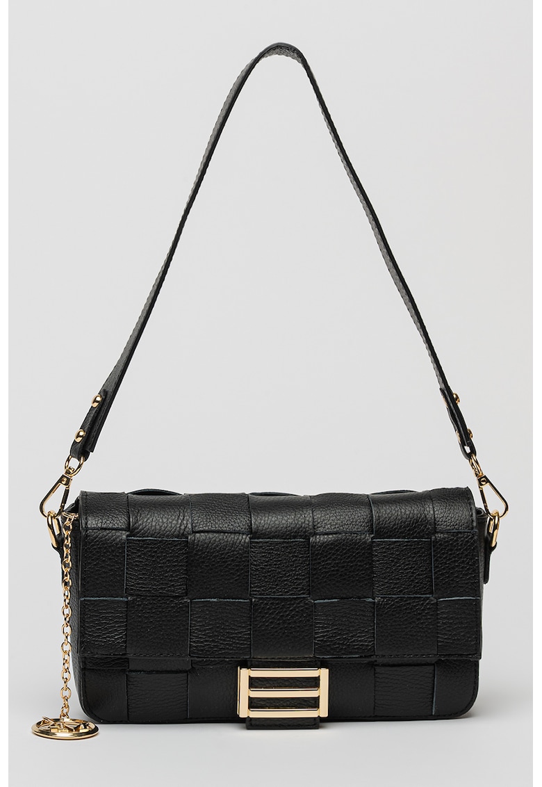 Geanta din piele cu model tesut si bareta de umar