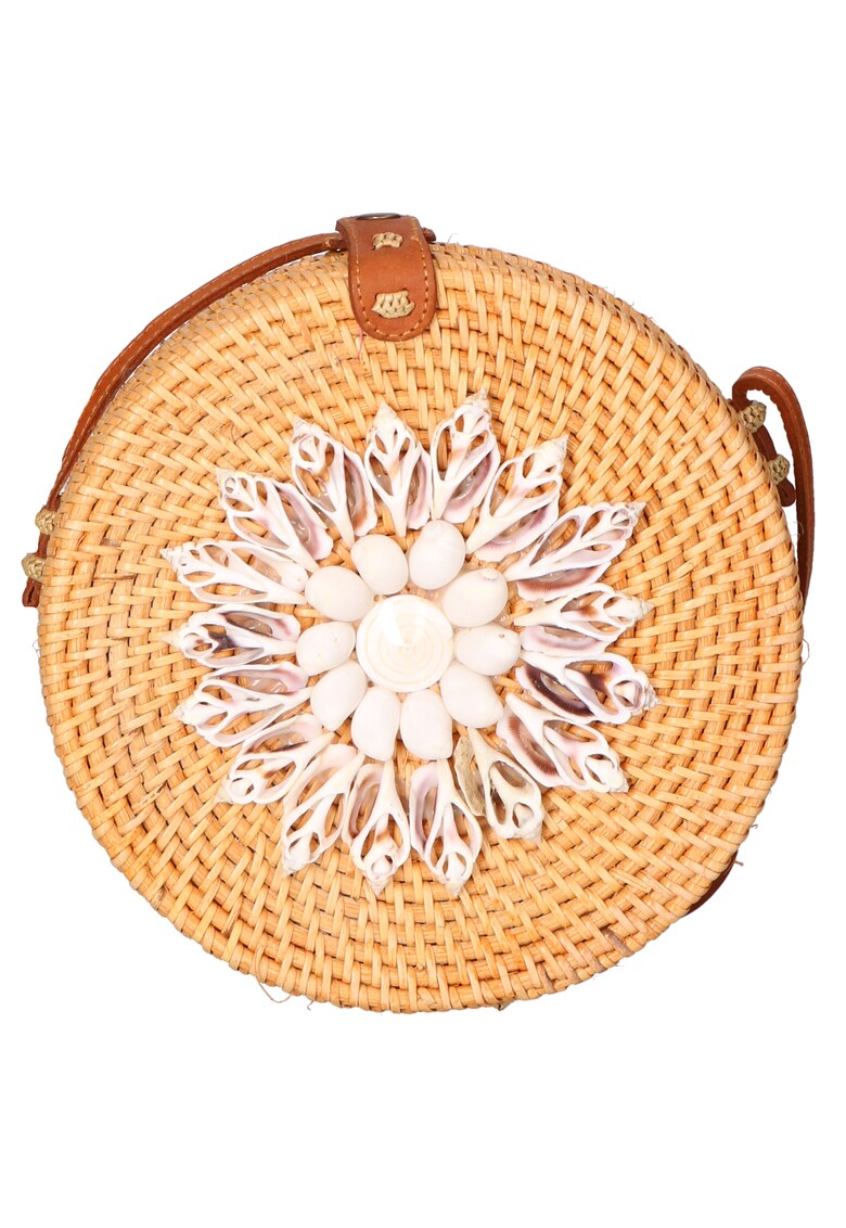 Geanta crossbody din paie - Caramel/Alb murdar