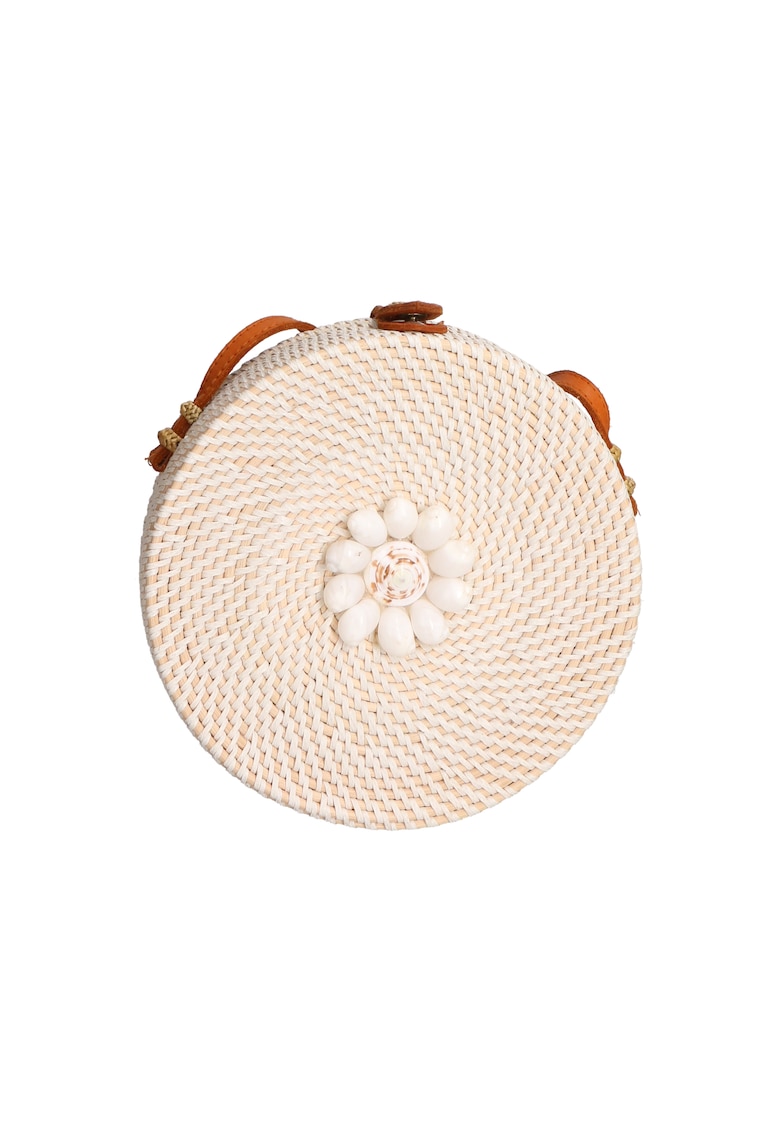 Geanta crossbody din paie - Alb fildes - Maro scortisoara