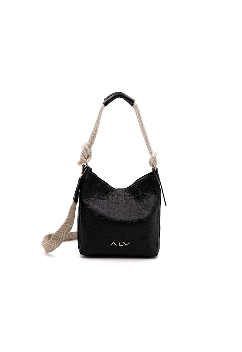 Geanta de piele ecologica cu bareta de umar si aspect texturat