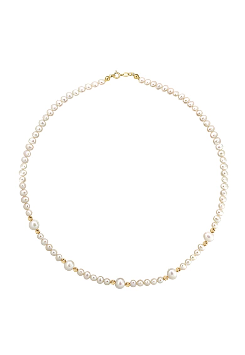 Colier Aur 585 - 14K cu perle de cultura albe 5+6 mm si 10 bile aur - inchizatoare clasica - 38-39 cm