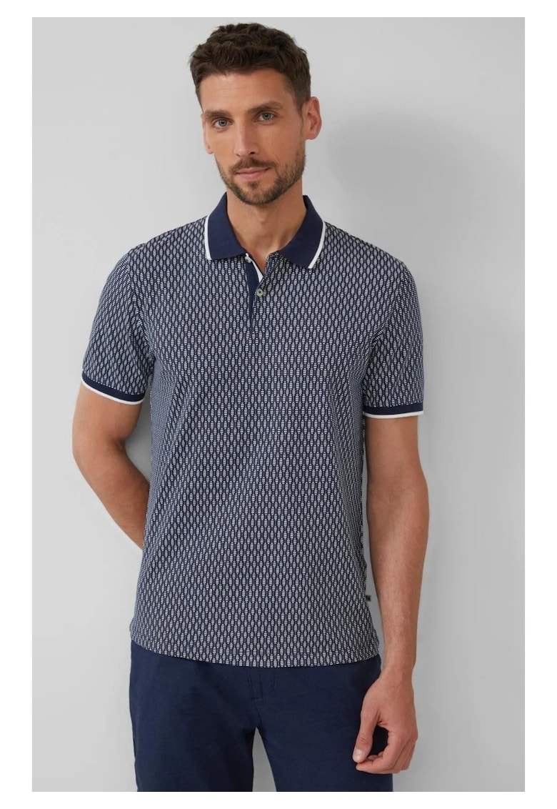 Tricou polo barbati cu imprimeu cu frunze de palmier - Regular Fit - Bleumarin inchis