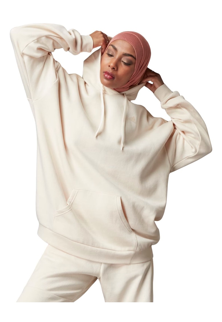 Hanorac sport oversize - bej - bumbac reciclat - cu gluga integrata -