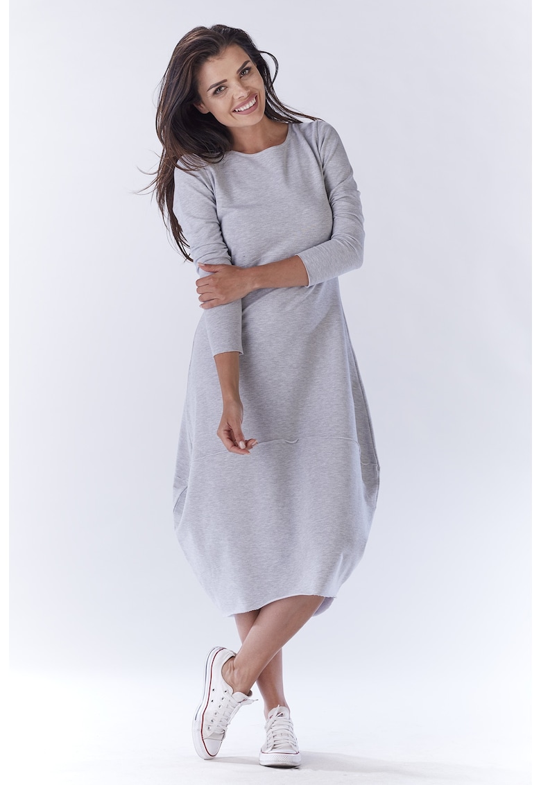 Rochie maneca lunga - Bumbac - Gri