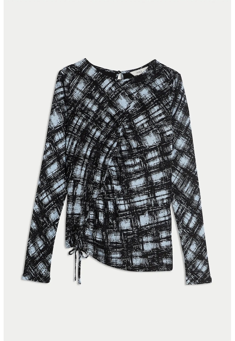 Bluza asimetrica cu snur - Negru/Albastru pal