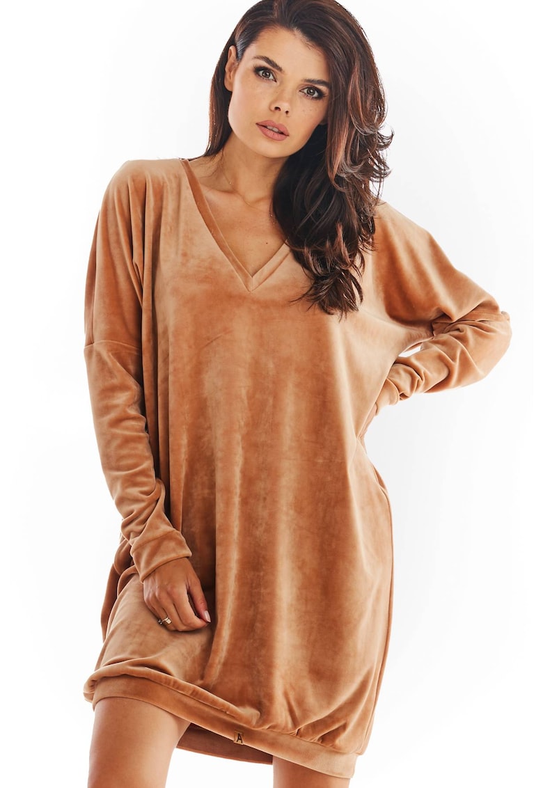 Scurta Rochie Maneca lunga - Poliseter - Casual A378 - Bej