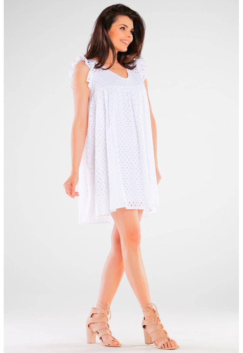 Alb Scurta Rochie Fara maneca Bumbac A433