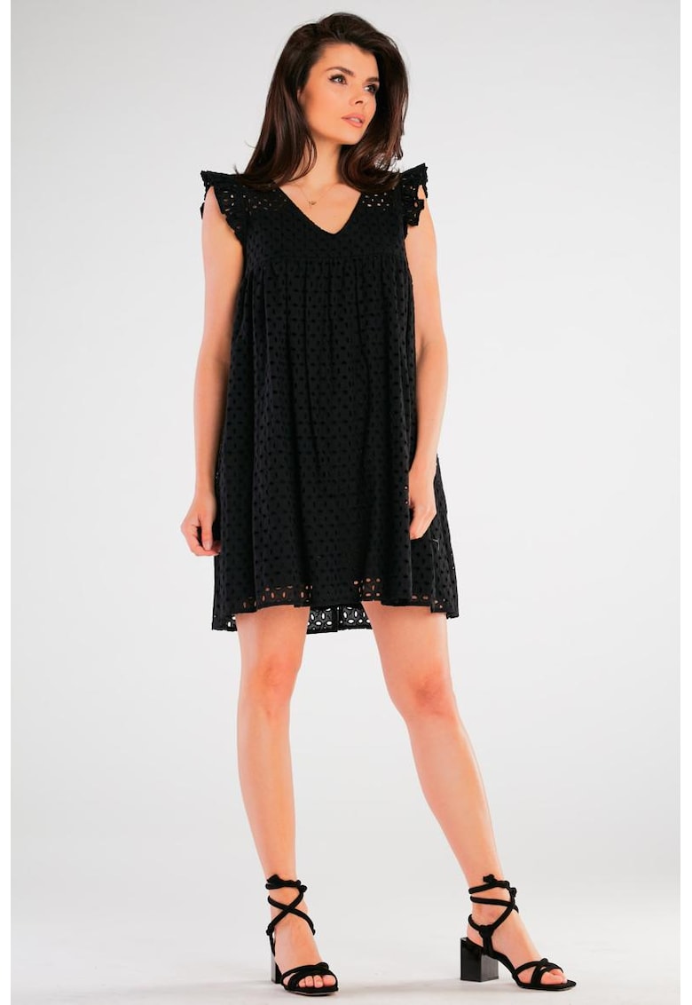 Negru Scurta Rochie Fara maneca Bumbac A433