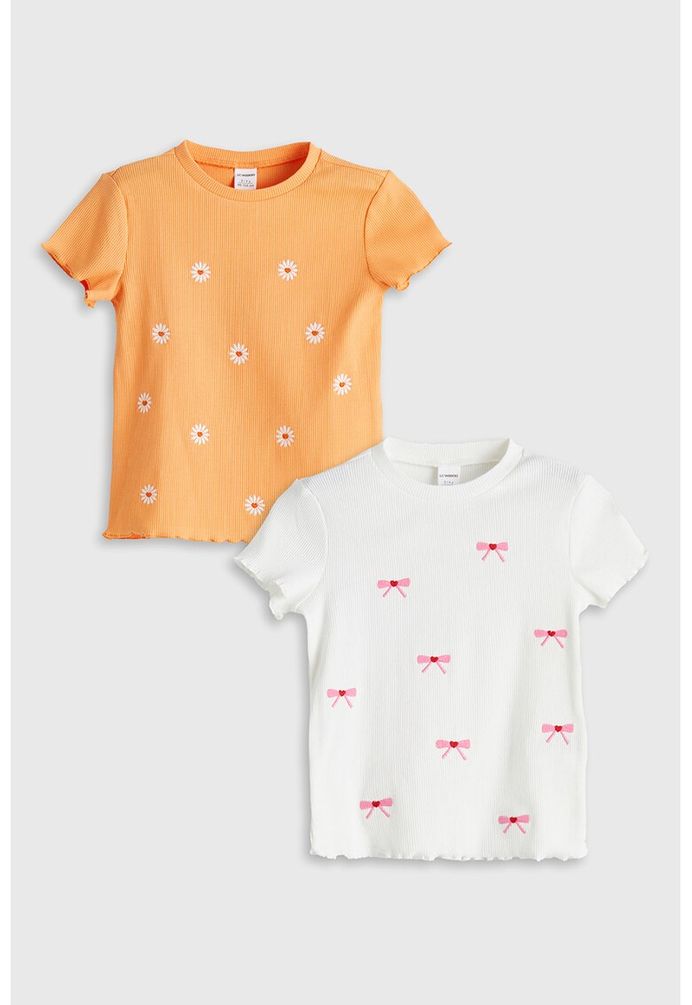 Set de tricouri cu decolteu la baza gatului - 2 piese - Alb/Portocaliu
