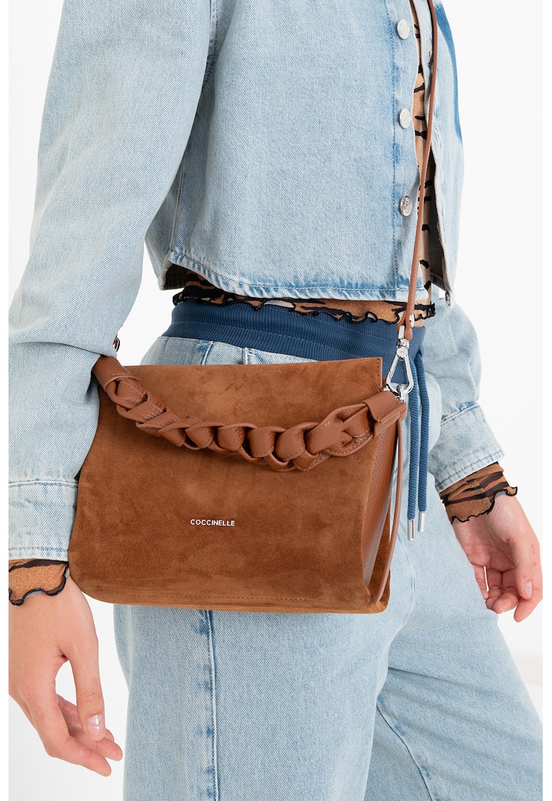Geanta crossbody de piele intoarsa Boheme - Maro cognac