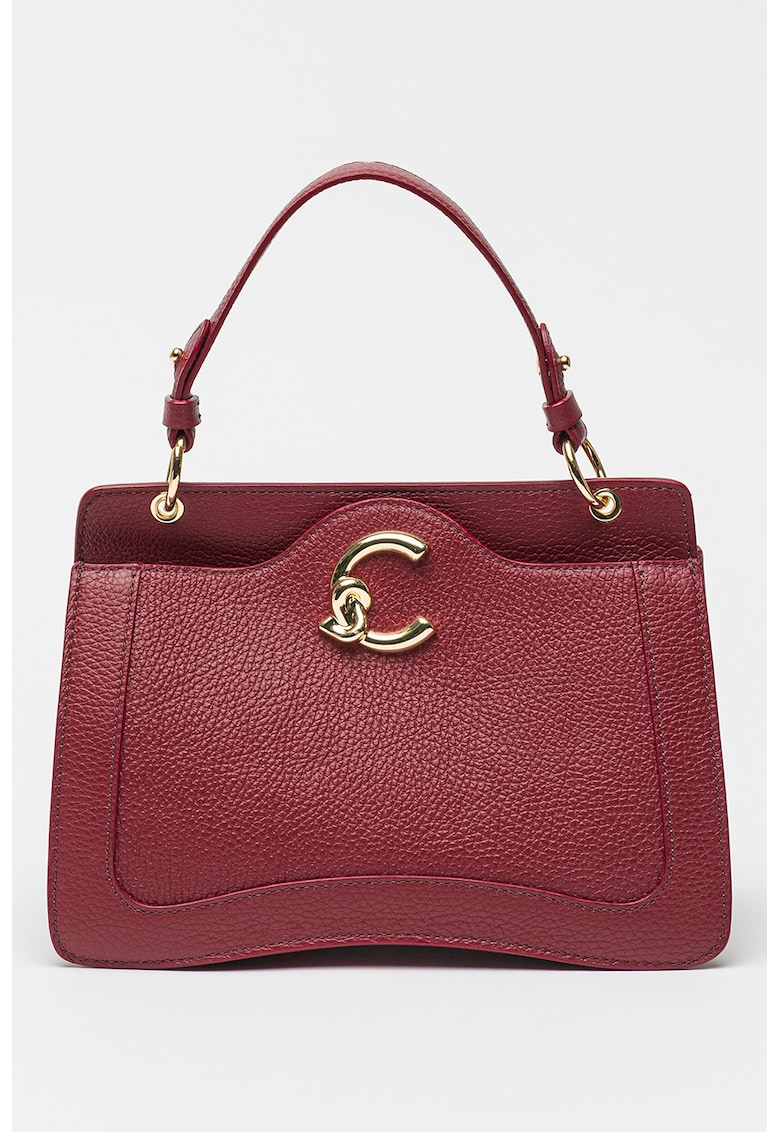 Geanta de piele cu bareta de umar si logo C-Me