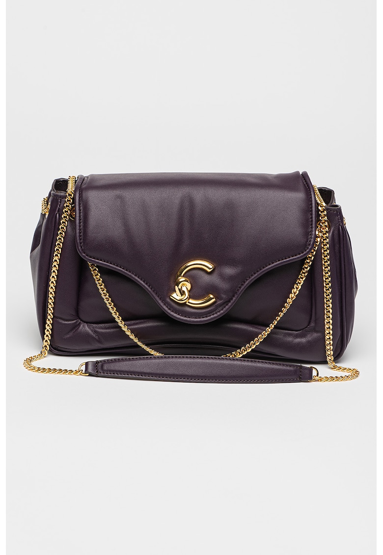 Geanta crossbody din piele cu bareta din lant si clapa Geanta crossbody din piele cu bareta din lant si clapa