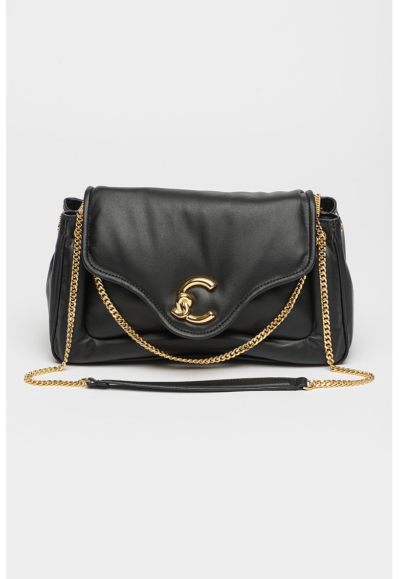 Geanta crossbody din piele cu bareta din lant si clapa Geanta crossbody din piele cu bareta din lant si clapa