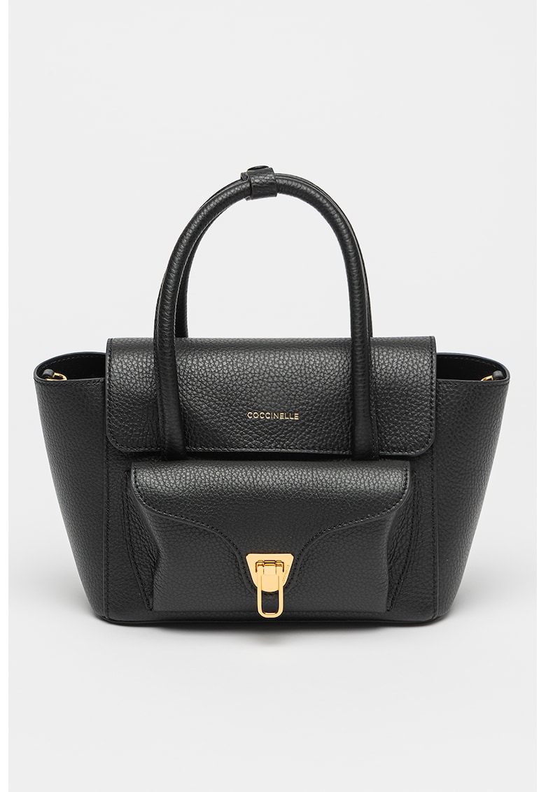 Geanta de piele cu bareta de umar Double Beat - Negru