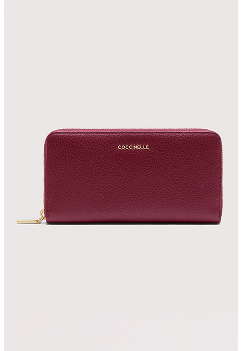 Portofel de piele cu fermoar si aspect granulat