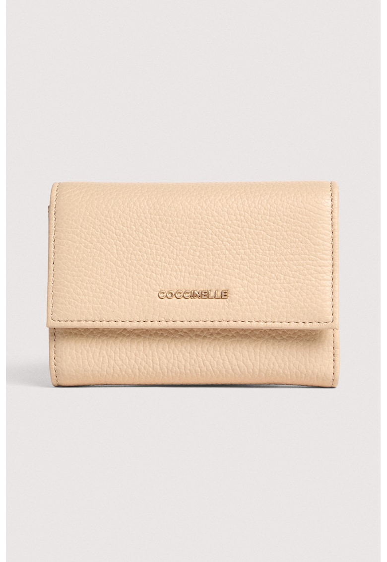 Portofel din piele cu logo metalic discret