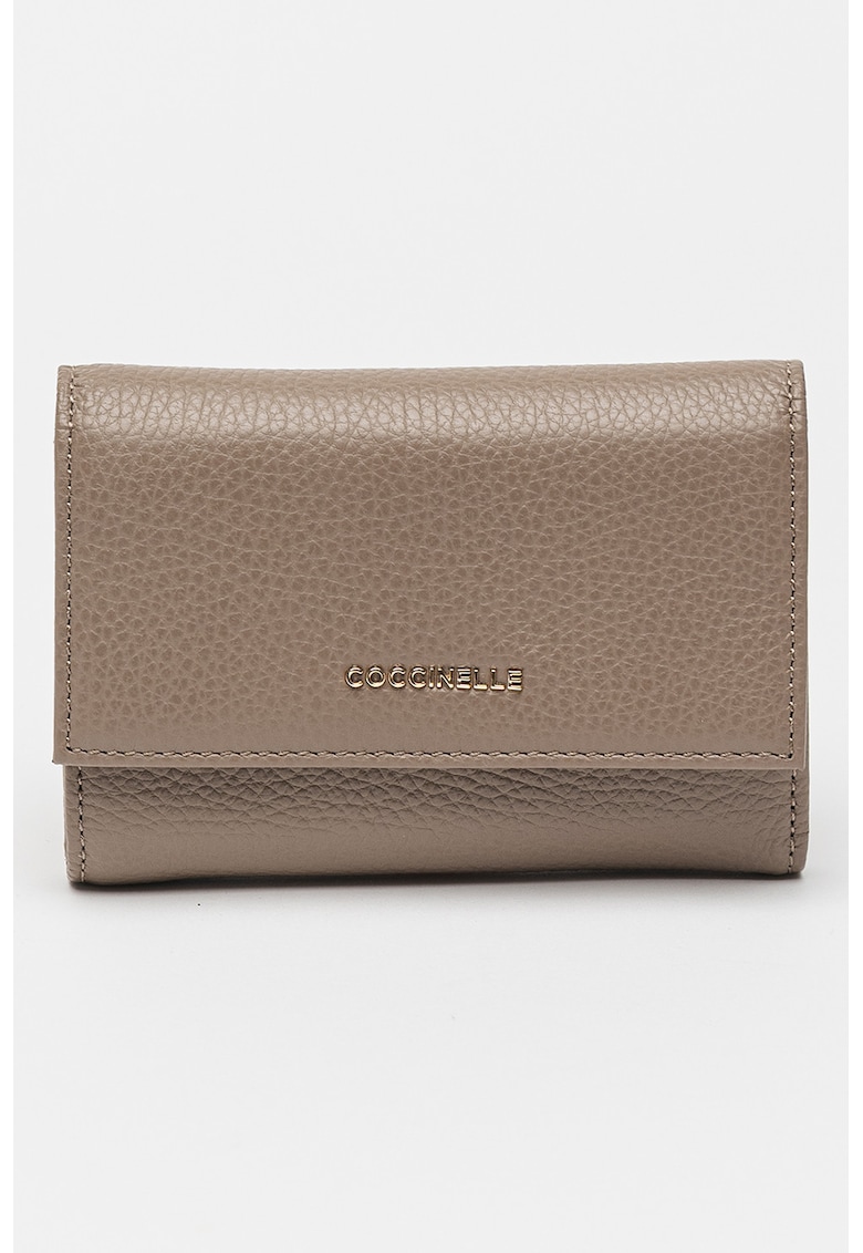 Portofel din piele cu logo metalic discret