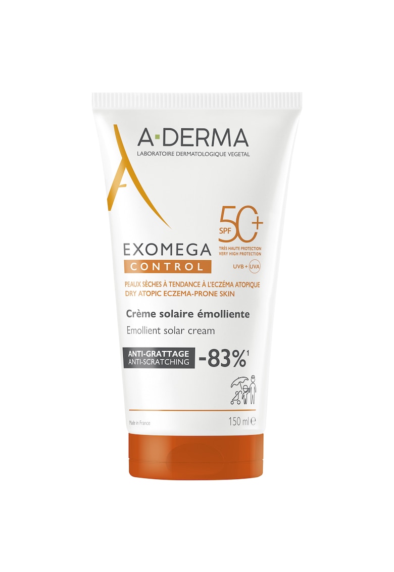 Crema emolienta  cu protectie solara SPF50+ pentru pielea sensibila Exomega Control - 150 ml