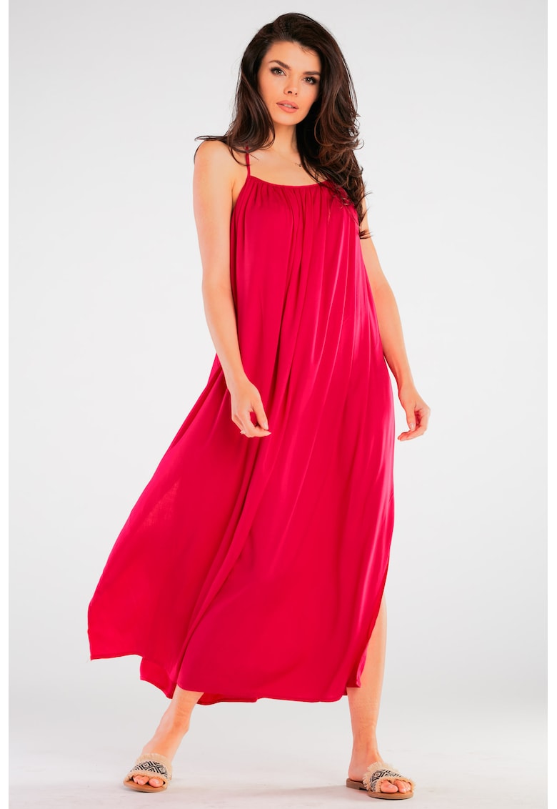 Fucsia Midi Rochie Fara maneca A428 Fucsia Midi Rochie Fara maneca A428