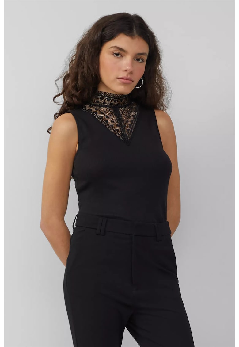 Tricou slim-fit din amestec de modal cu insertie din dantela - fara maneci