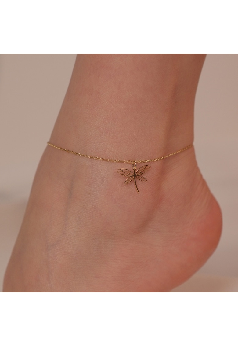 Bratara de picior din argint - Dragonfly - Auriu